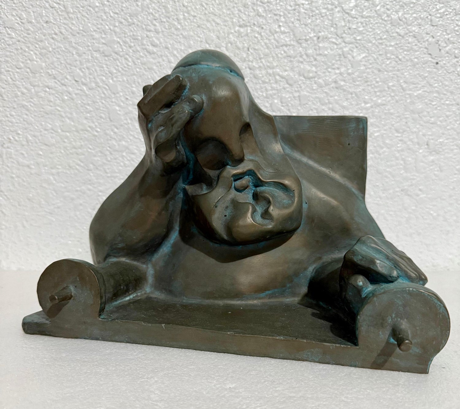 Ted Egri Taos Modernist Judaica Cubist Bronze Sculpture Rabbi & Torah WPA Artist