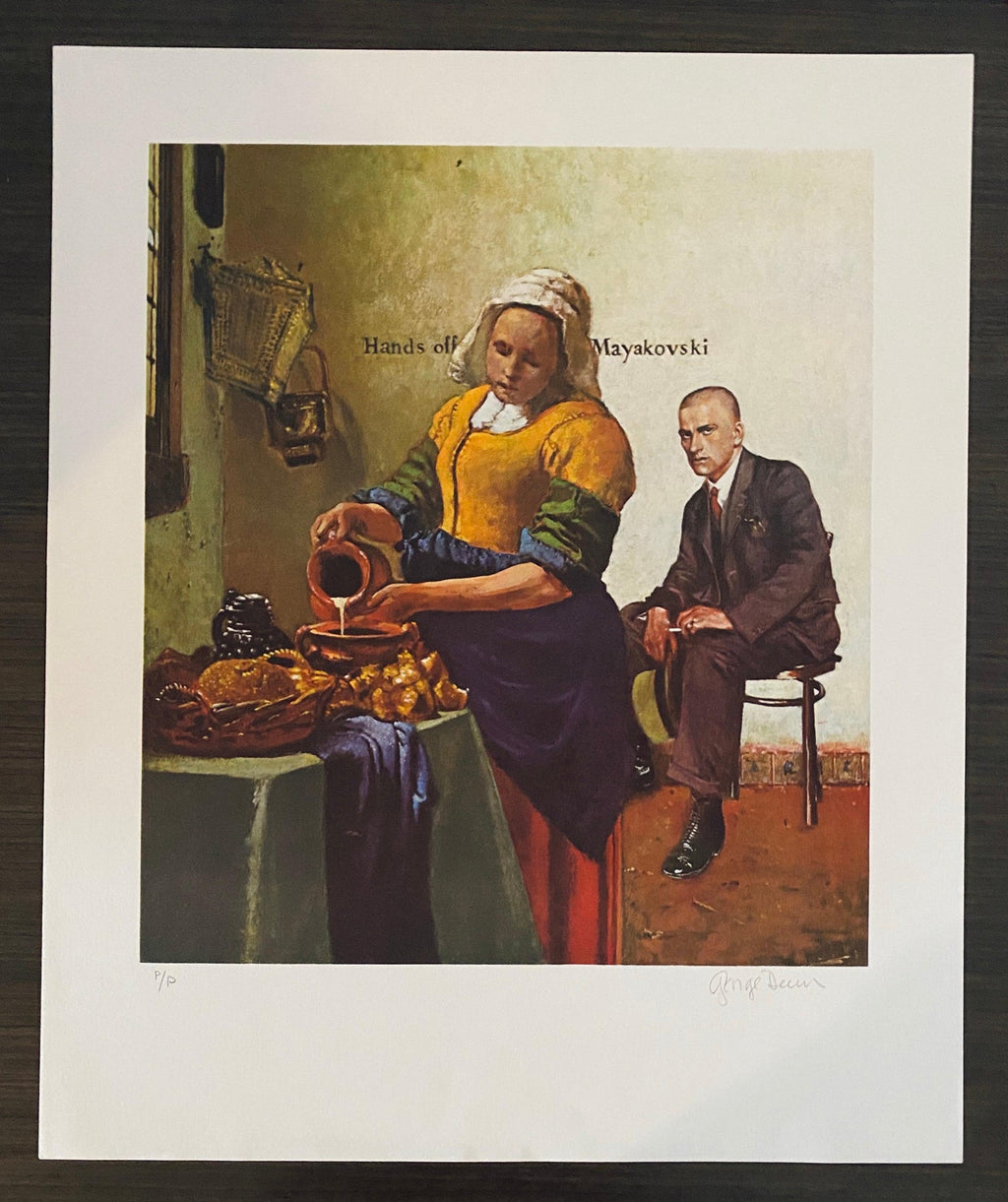 American Artist George Deem Signed Color Lithograph Titled Hands Off Mayakovsky