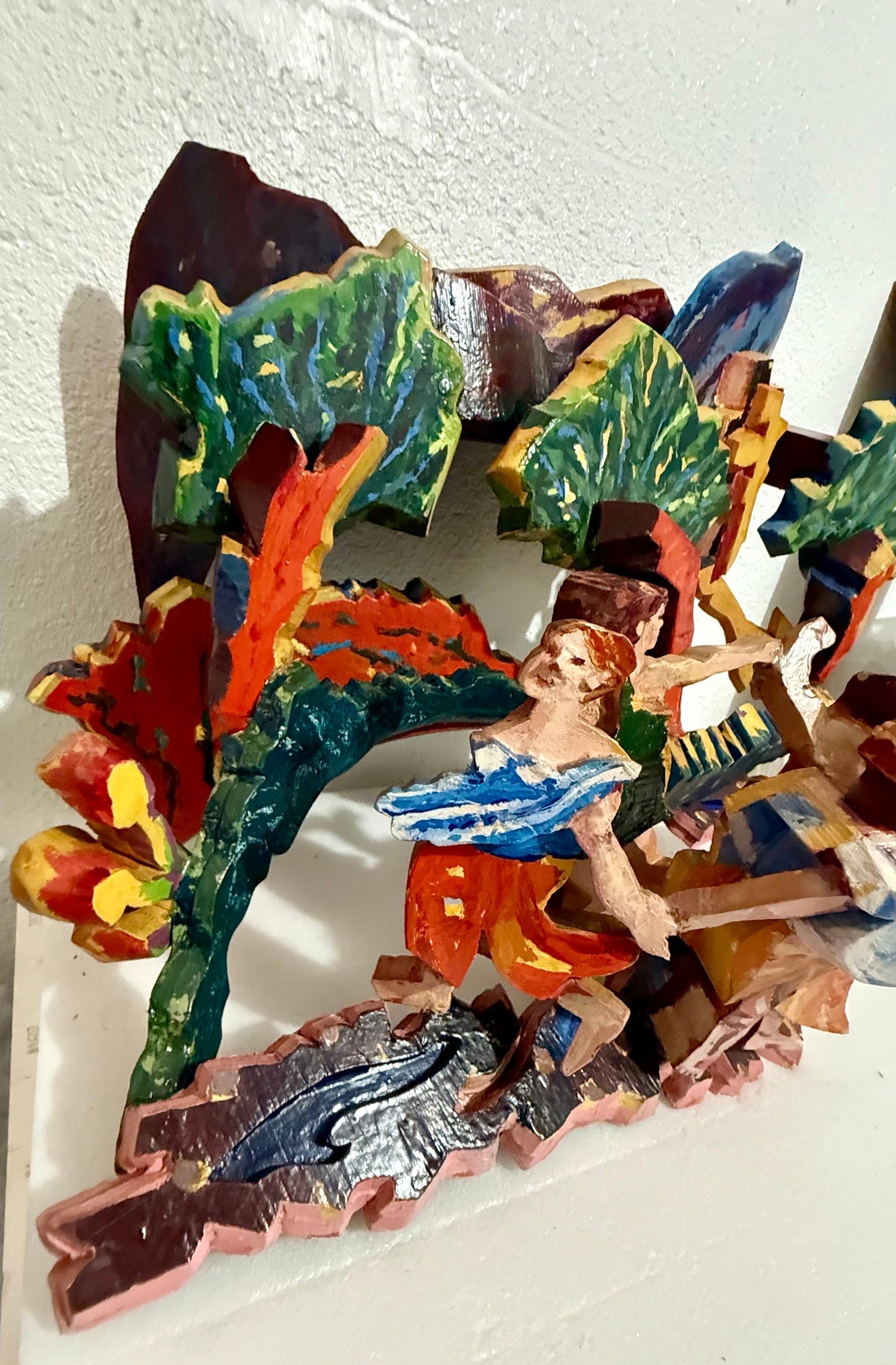Large 3D Sculpture with Hand Painting Construction Mimi Gross Wood Assemblage