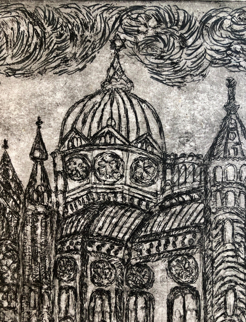 Regensburg Germany Jewish Memorial Etching Destroyed Synagogue Folk Art Judaica