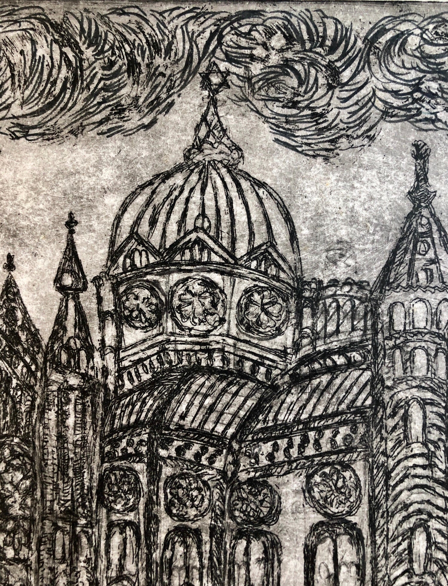 Regensburg Germany Jewish Memorial Etching Destroyed Synagogue Folk Art Judaica