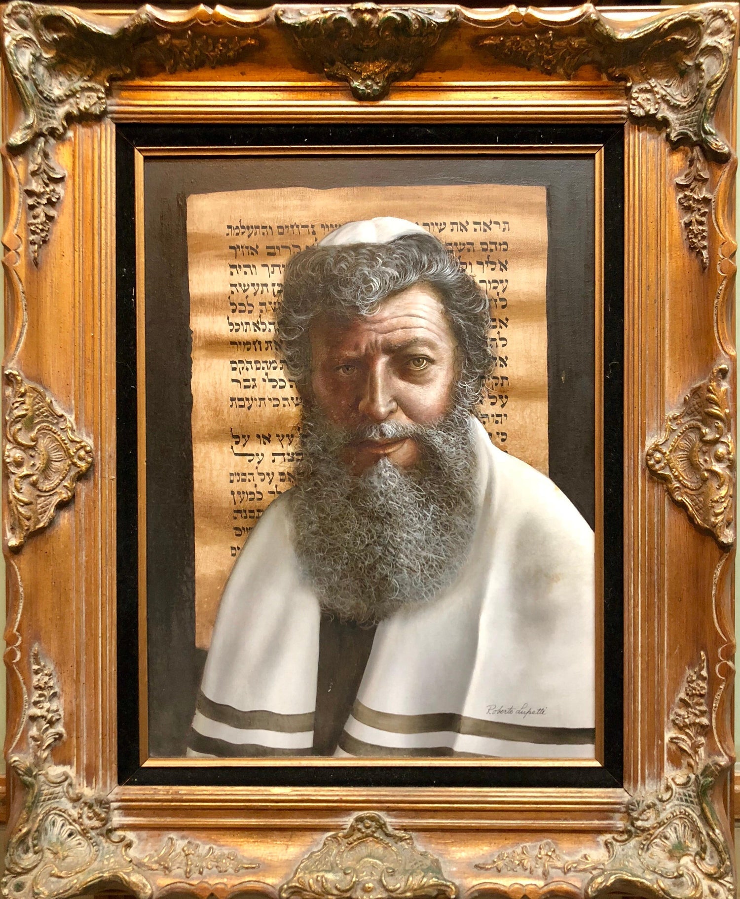 Oil Painting "The Rabbi" Sensitive Judaica Portrait by Italian American master