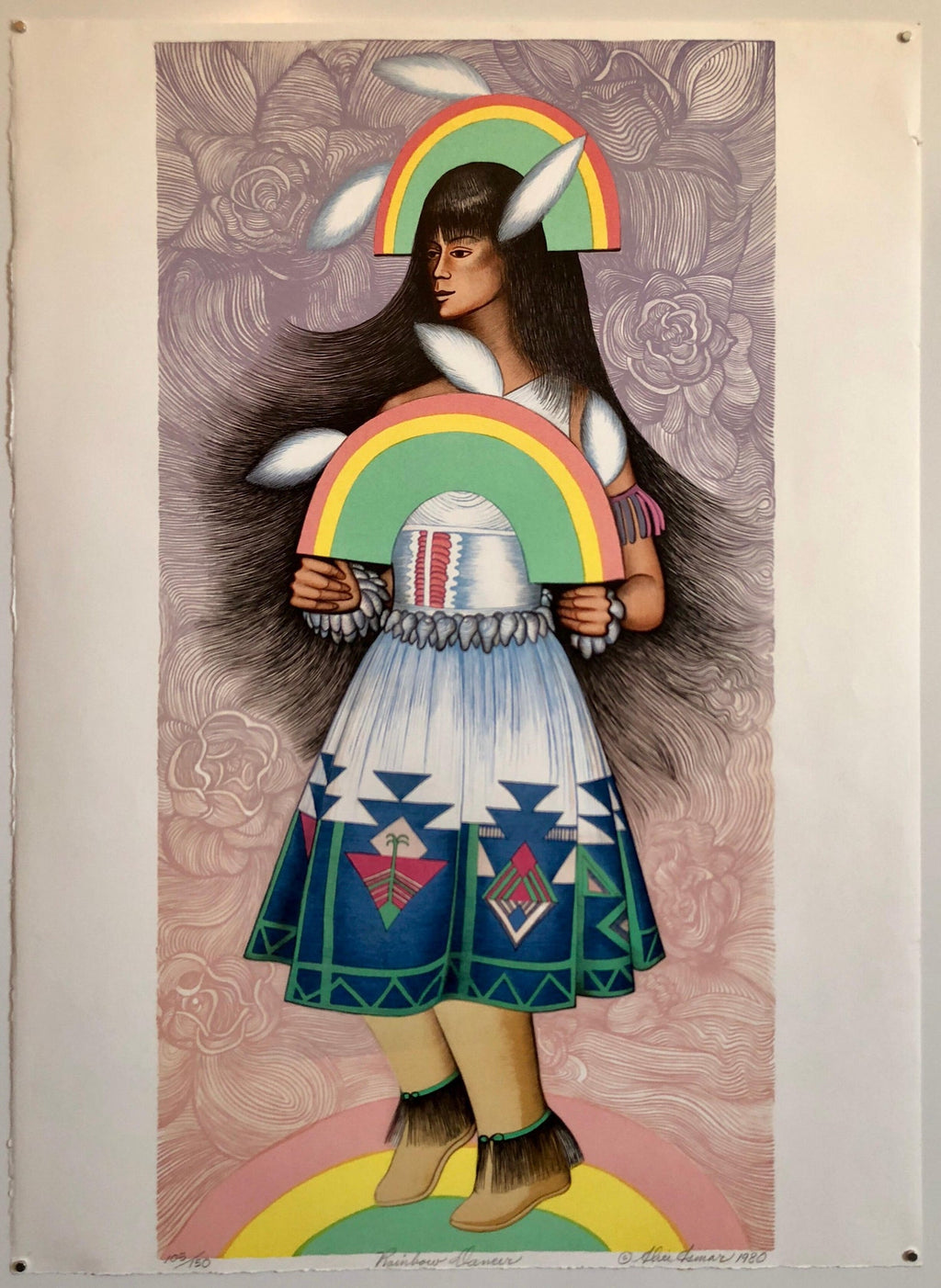 Rainbow Dancer, Native American Indian Lithograph California Woman Artist
