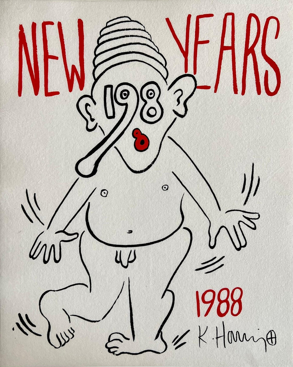 New Years 1988, Keith Haring Pop Art Nude Color Silkscreen Print Invitation