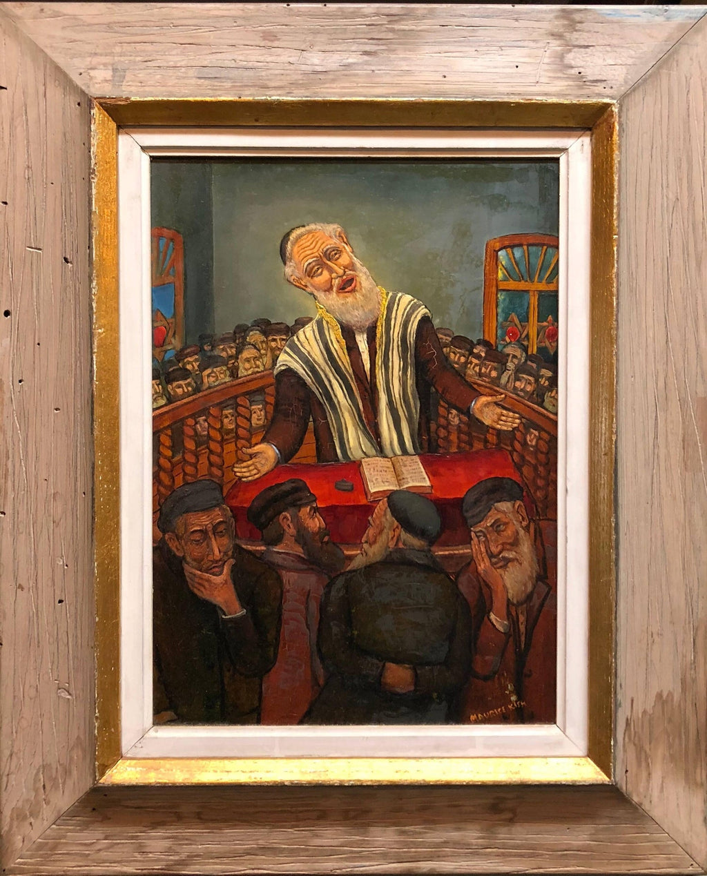 Preacher Rabbi Der Maggid Judaica Oil Painting WPA Jewish artist Maurice Kish