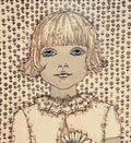 Hand Colored Etching Cuca Romley Naive Folk Art Young Girl Period Frame