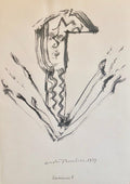 70s Modernist Swiss Dada Surrealist Painting Signed Andre Thomkins Brush Drawing