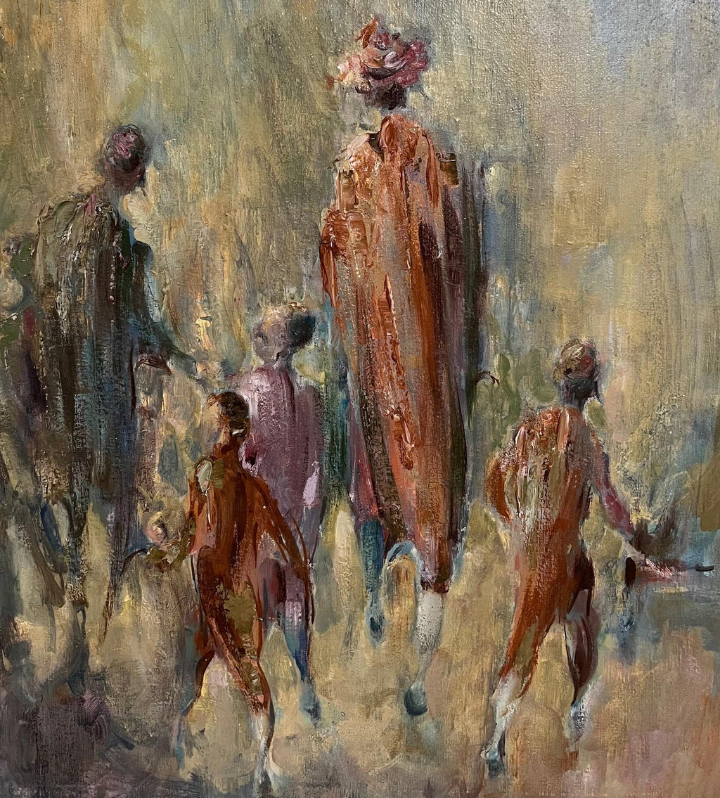 Large Judaica Oil Painting Samuel Grodensky Hasidic Rabbi, Children in Jerusalem