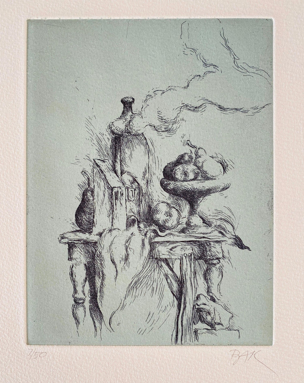 Israeli Modernist Surrealist Etching Cut Pear