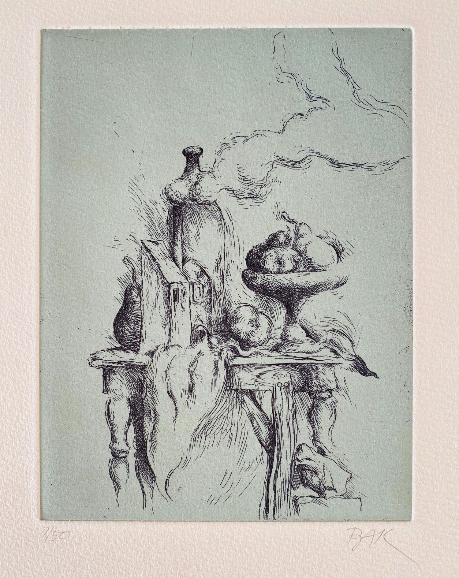 Israeli Modernist Surrealist Etching Cut Pear