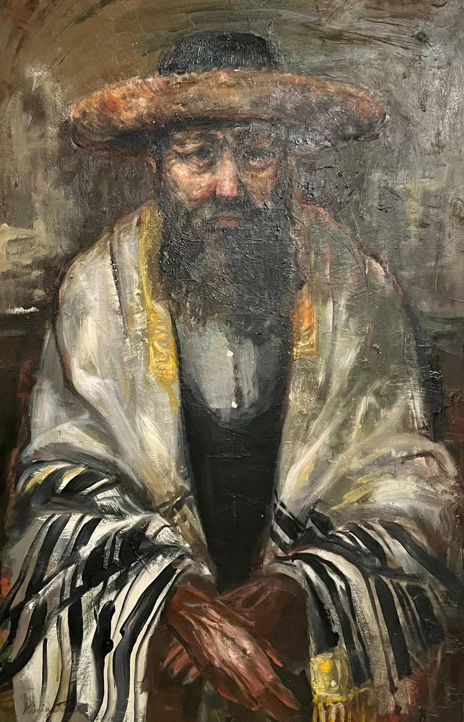 Large Judaica Oil Painting Rabbi Rediscovered NY Artist Simchat Torah