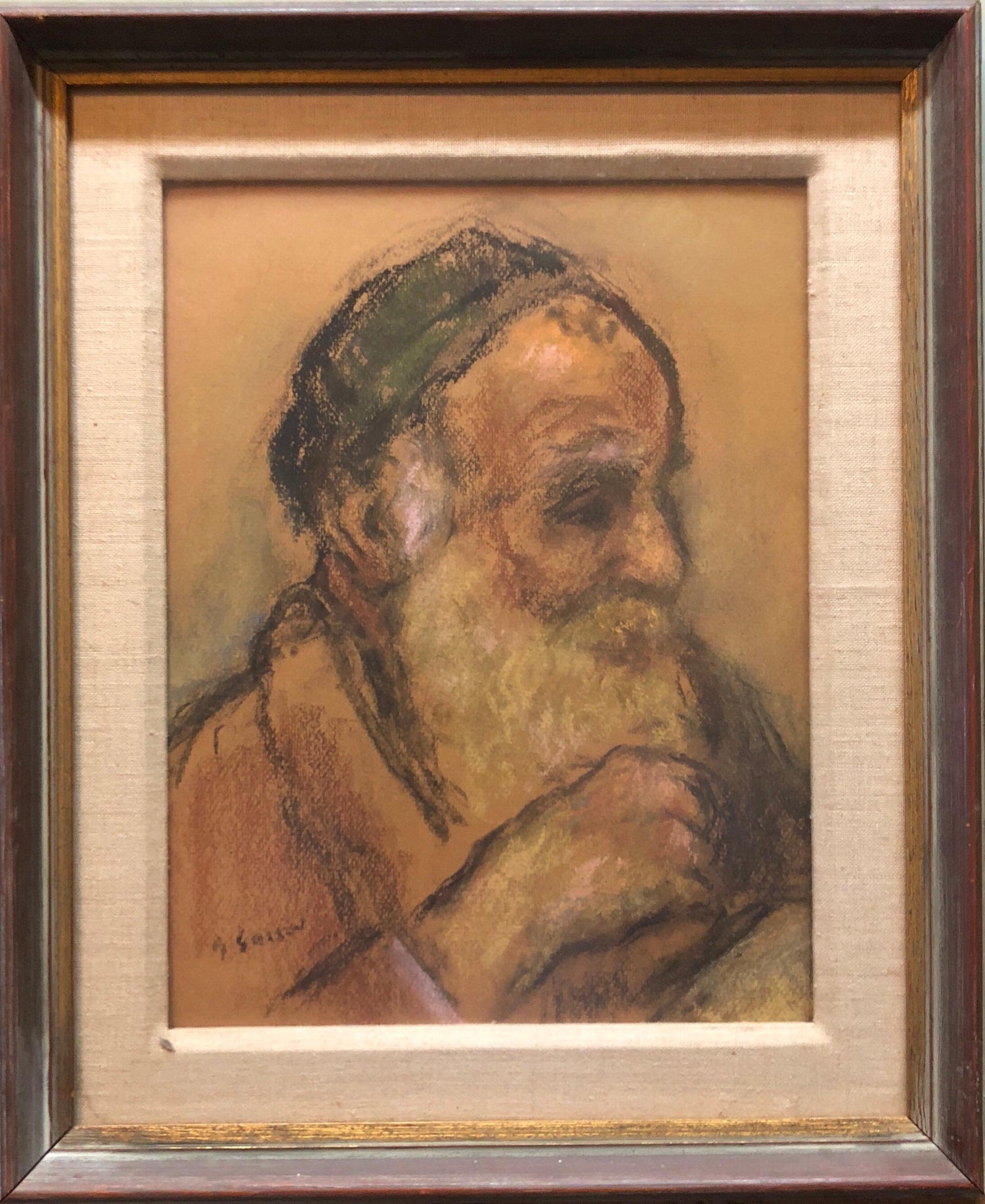Judaica Pastel Portrait Rabbi Painting WPA Era Artist, Social Realist
