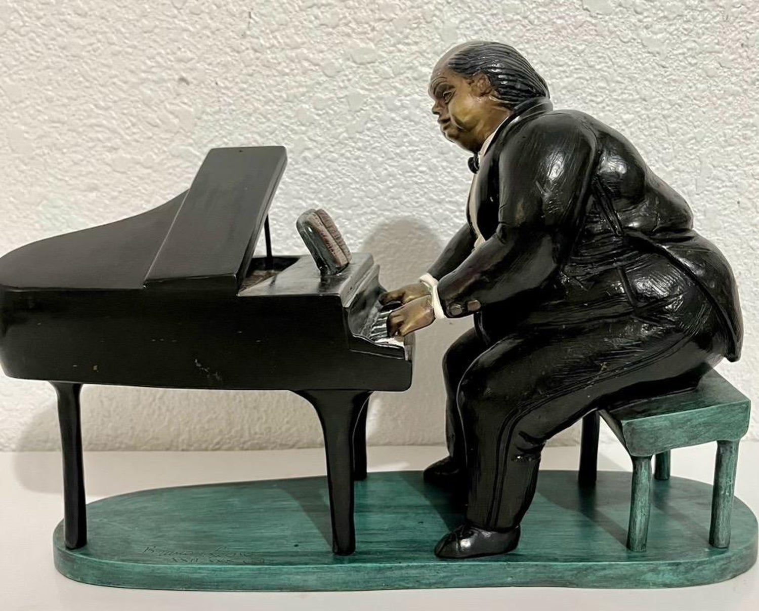Polychrome Bronze Sculpture Jazz Nightclub Piano Player in Tuxedo Bruno Luna
