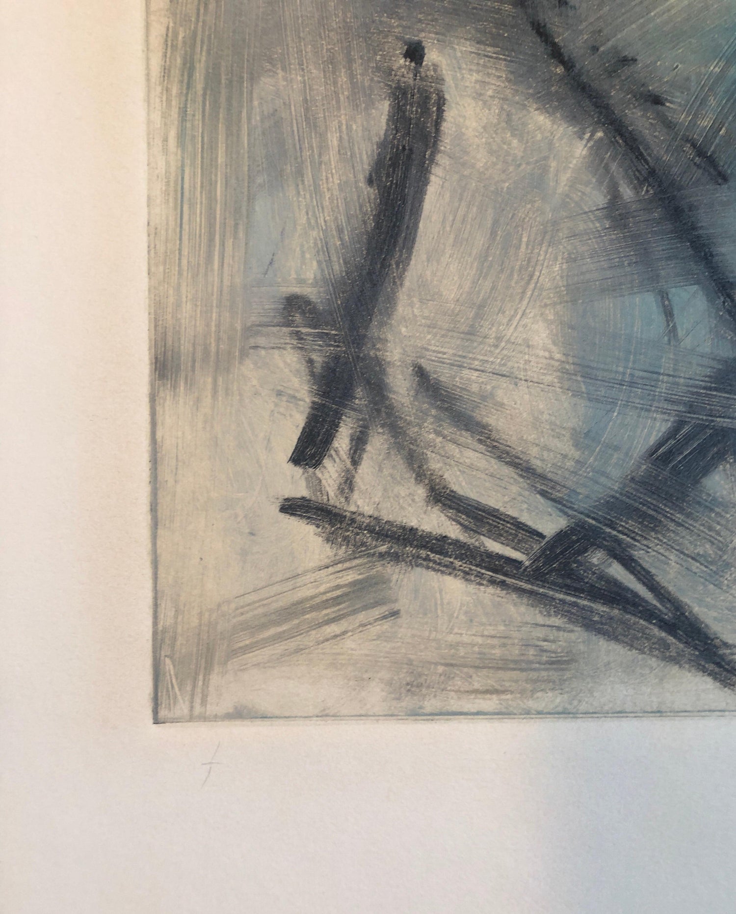 Abstract Expressionist Modernist Blue Grey Monoprint Monotype Painting Print