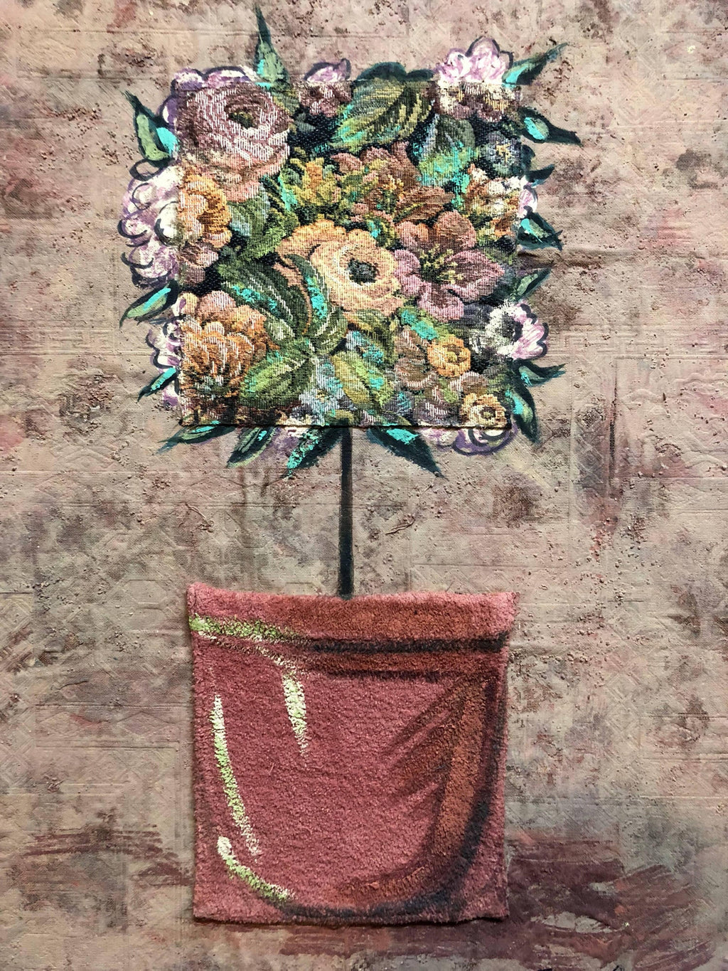 Mixed Media Floral Oil Painting Collage Bouquet of Flowers