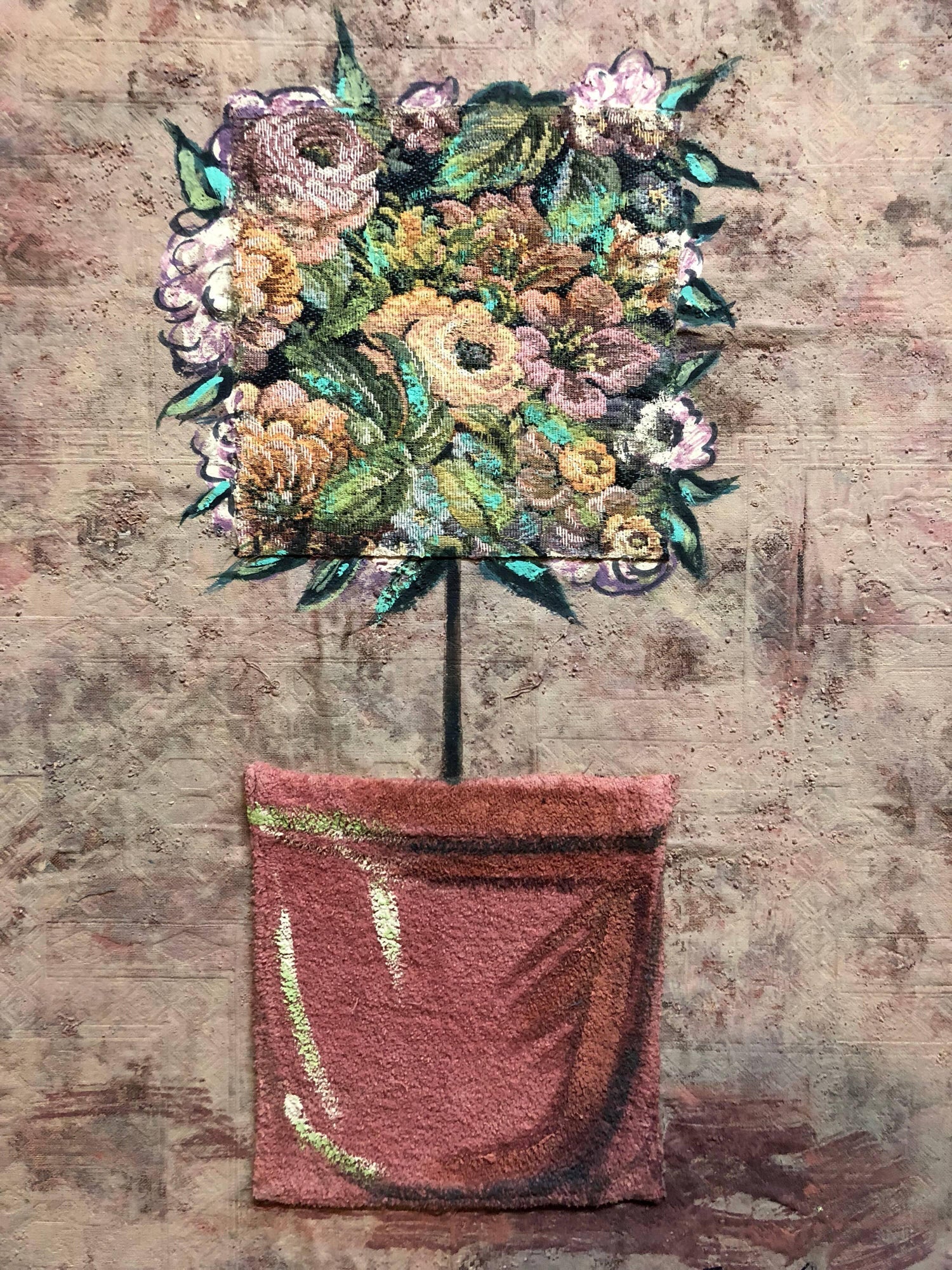 Mixed Media Floral Oil Painting Collage Bouquet of Flowers