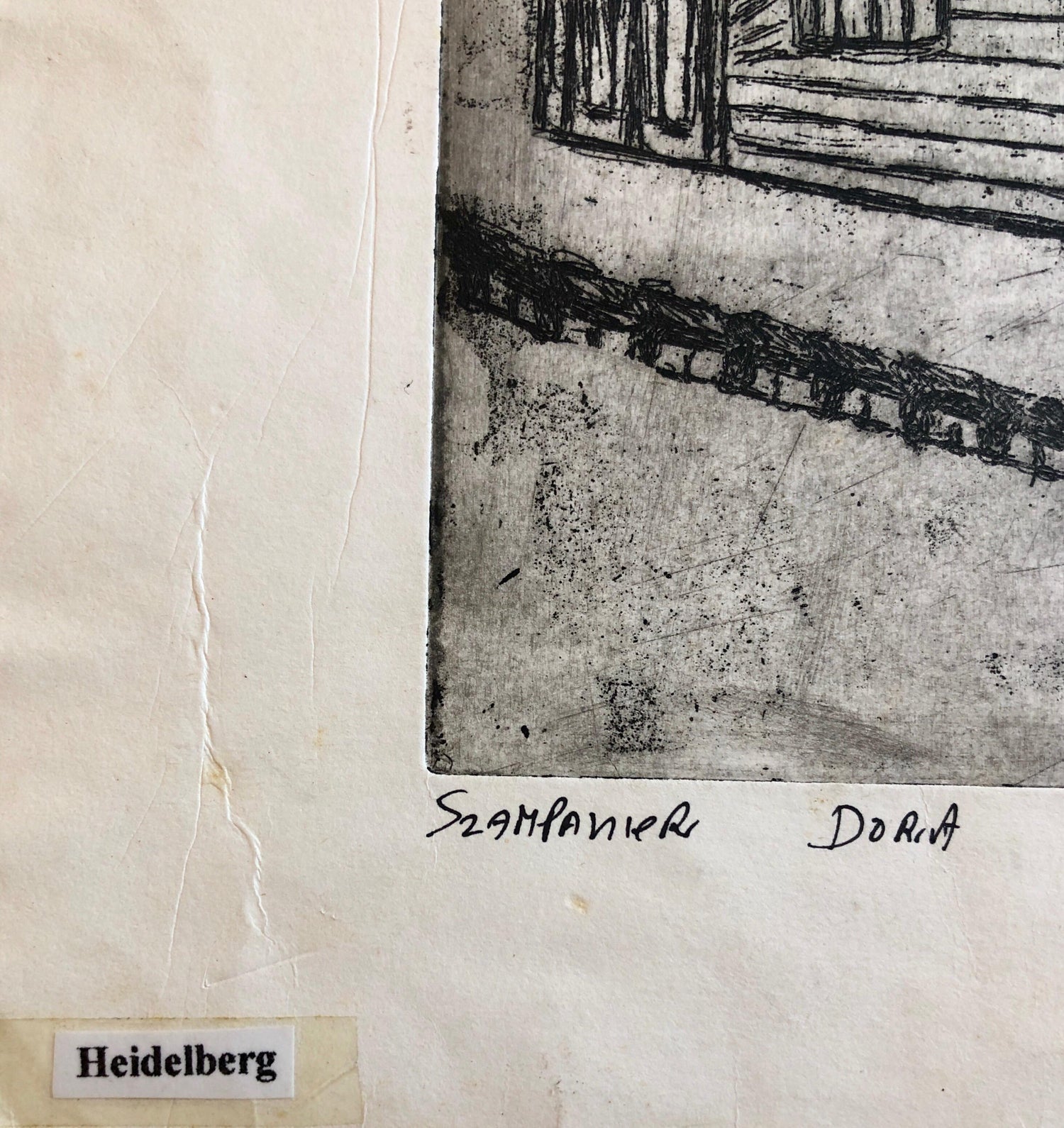 Heidelberg Germany Jewish Memorial Etching Destroyed Synagogue Folk Art Judaica
