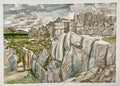 American Modernist  Sacsahuaman Landscape Aquatint Etching Philip Pearlstein