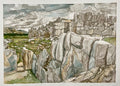 American Modernist  Sacsahuaman Landscape Aquatint Etching Philip Pearlstein