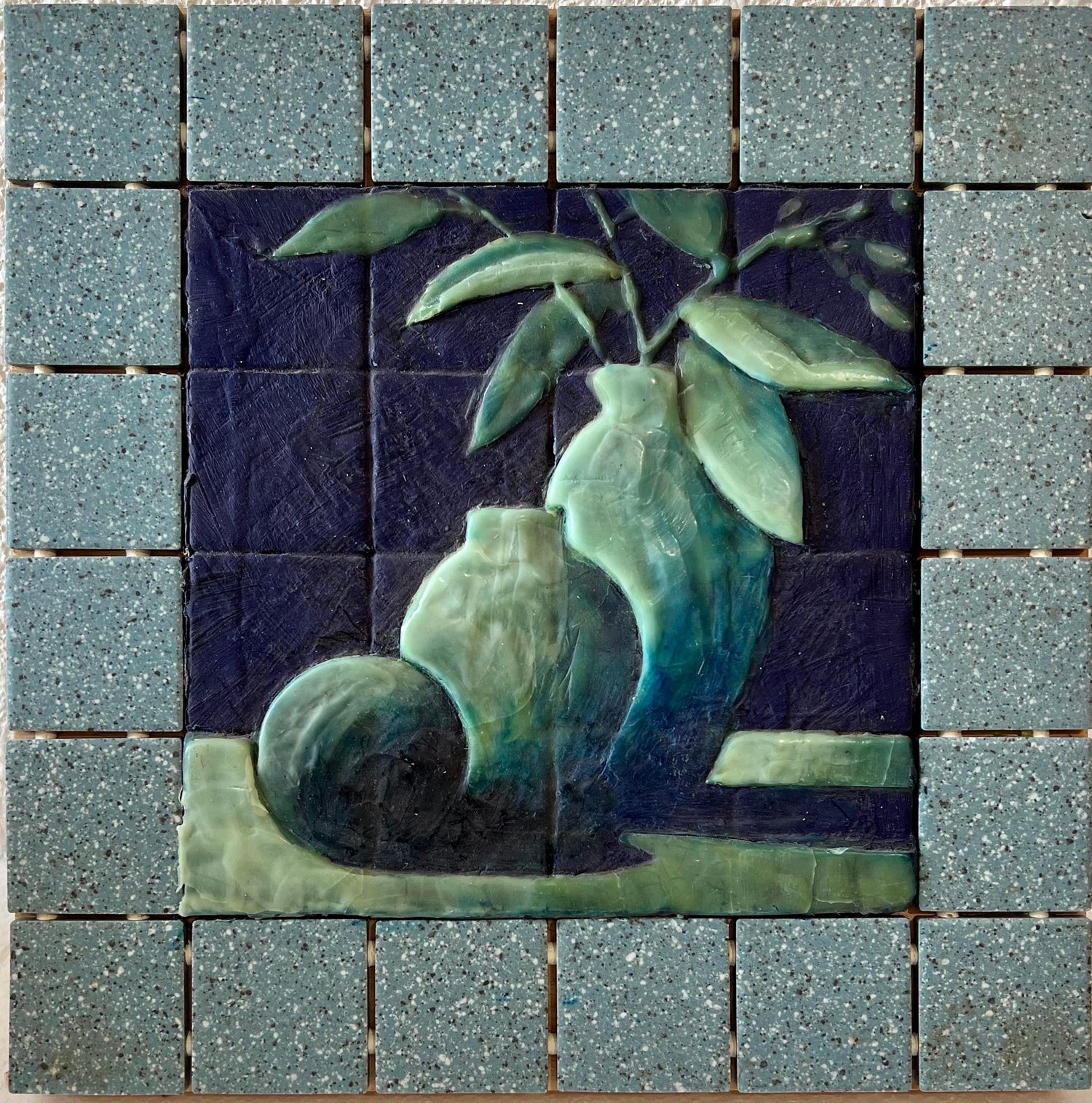 Joseph Maresca Encaustic Wax Oil Painting and Tile On Board Still Life w Fruit