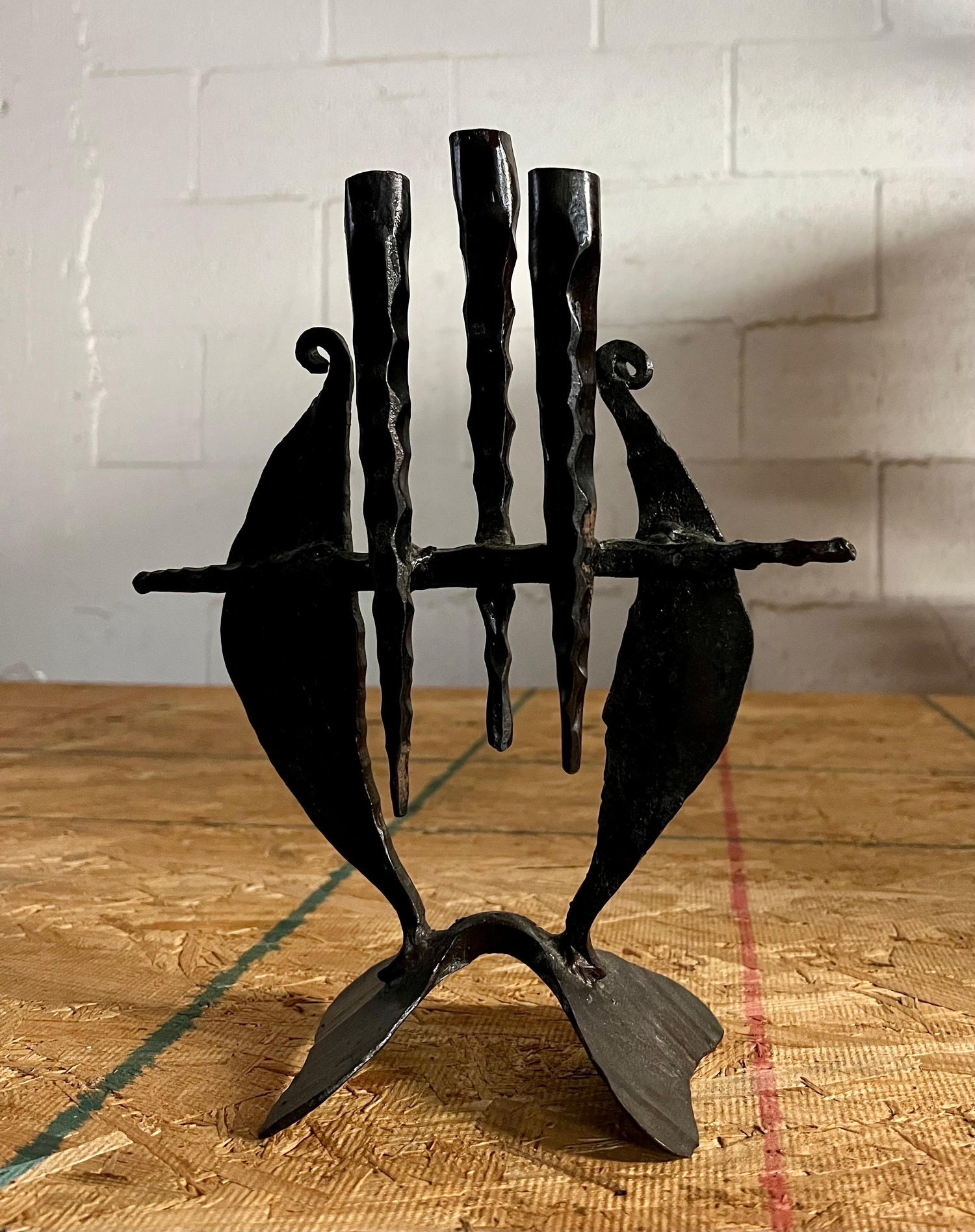 Brutalist Hand Forged Iron Sculpture Candelabra Candle Stick Israeli Art Palombo