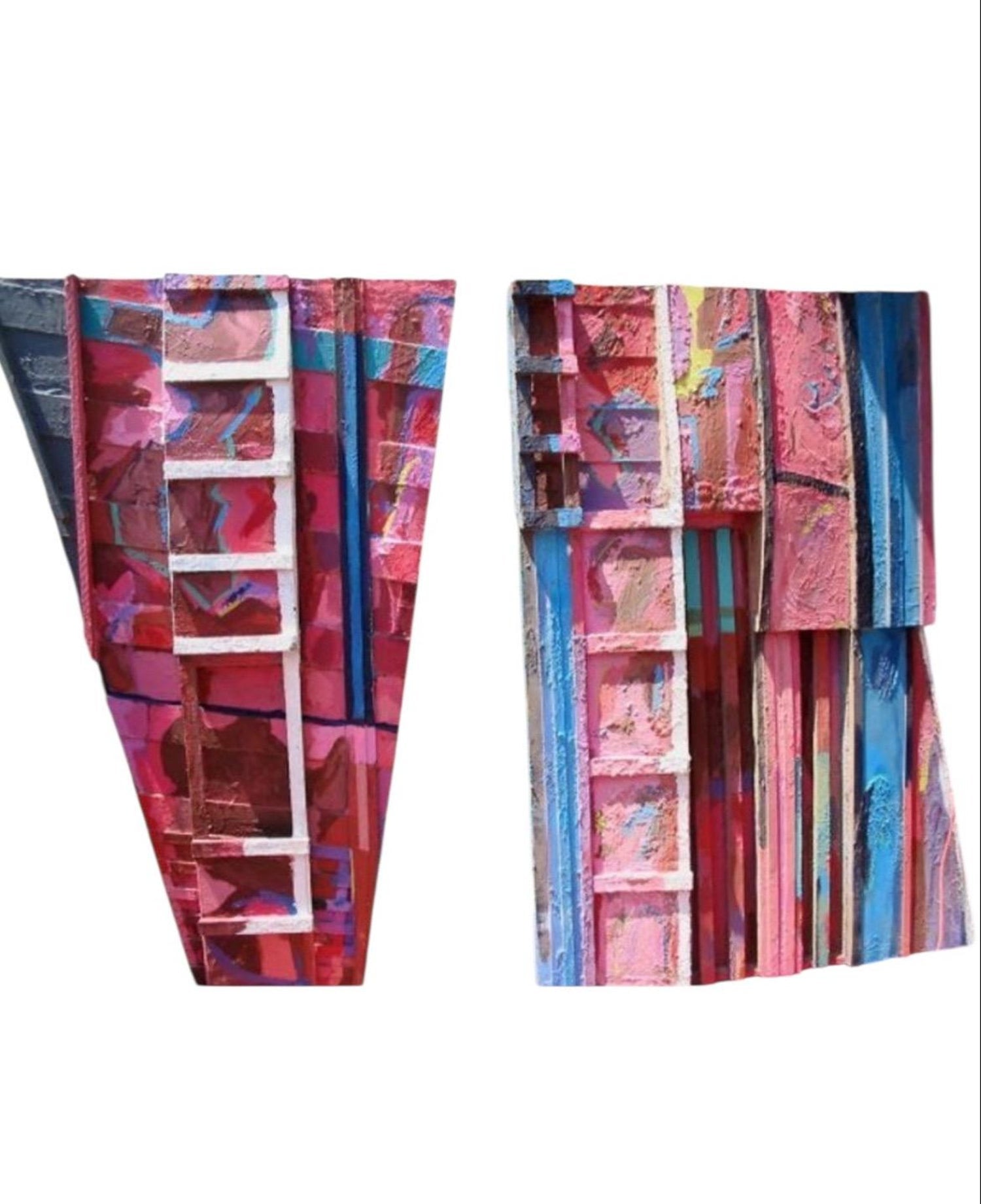 Bruce Robbins Large Abstract Diptyque Ladder Sculpture Painting "Jerusalem" 1981