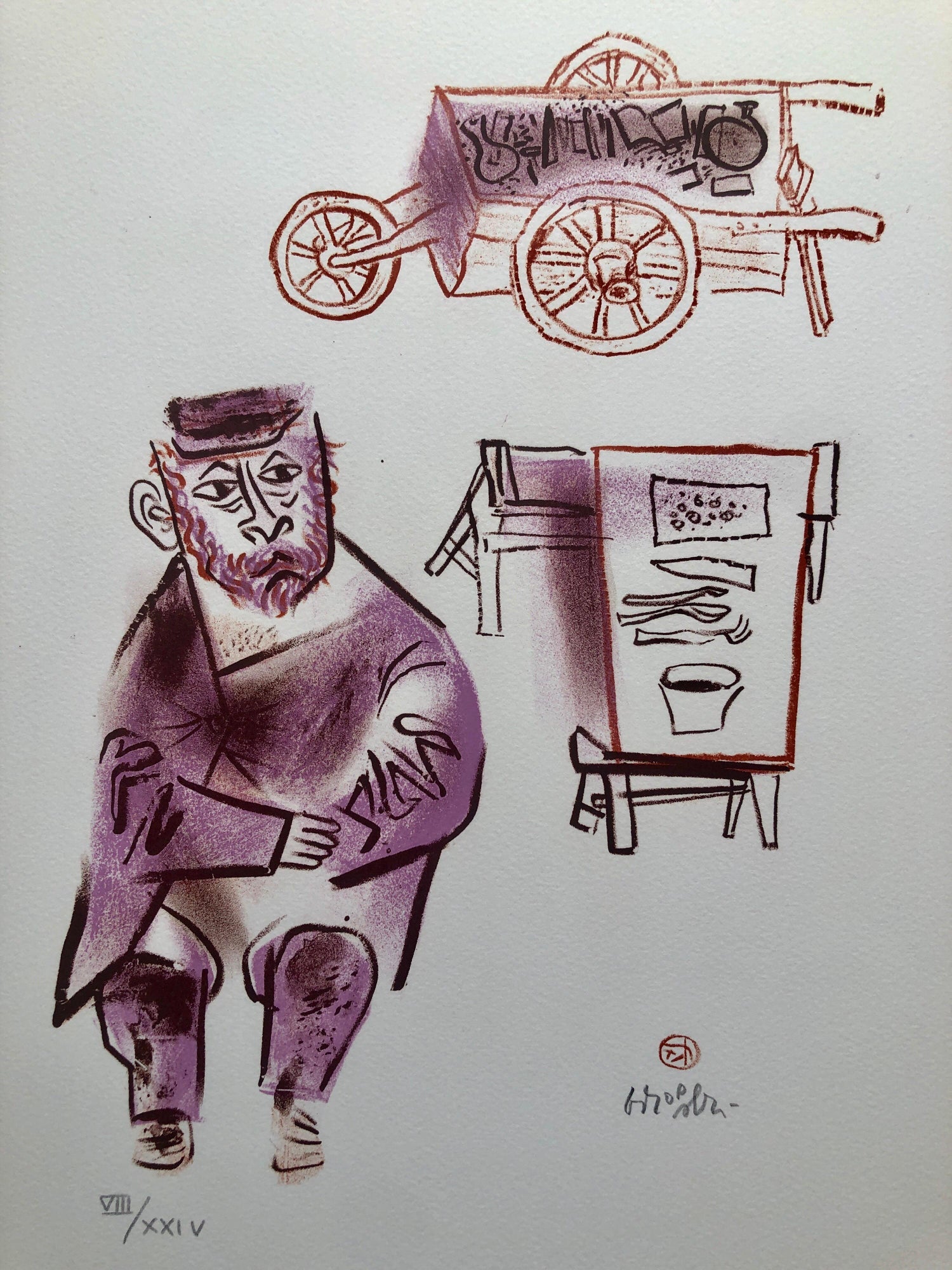 Jewish Shtetl Machers Americana Judaica Lithograph WPA Yiddish Social Realist