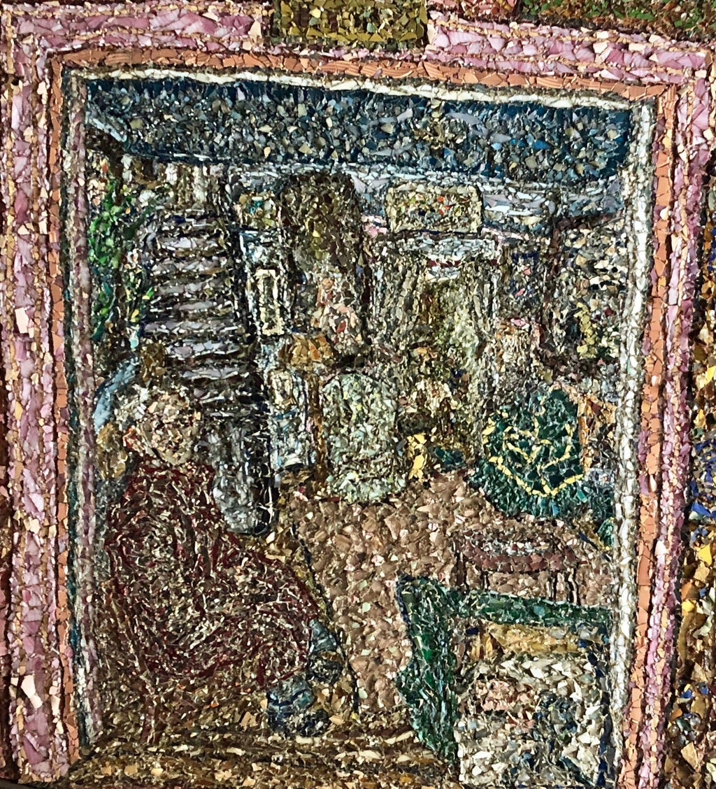 Large American Folk Art Masterpiece Glass Mosaic Sculpture Painting Wall Hanging