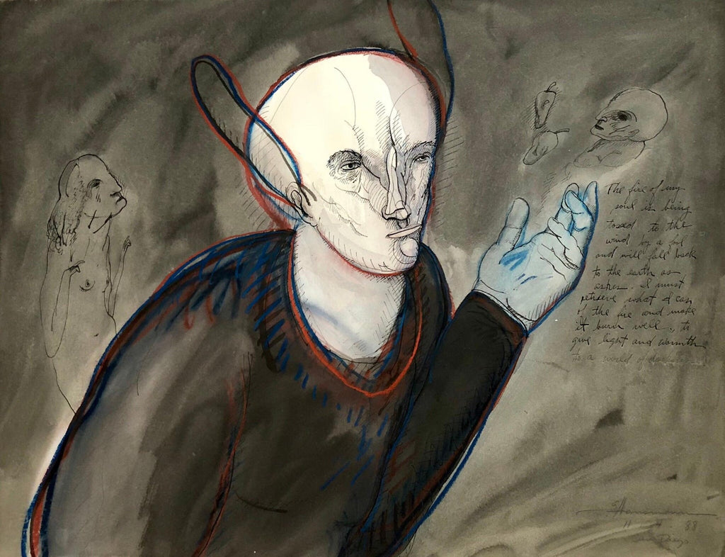 Modern Figurative Surrealist Watercolor Painting, Drawing 'Prince of Innocence'