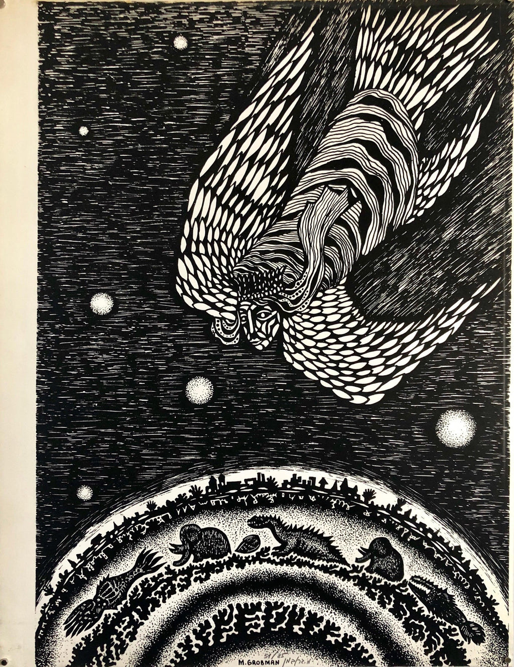 Post Soviet Nonconformist Avant Garde Russian Israeli Woodcut Woodblock Print