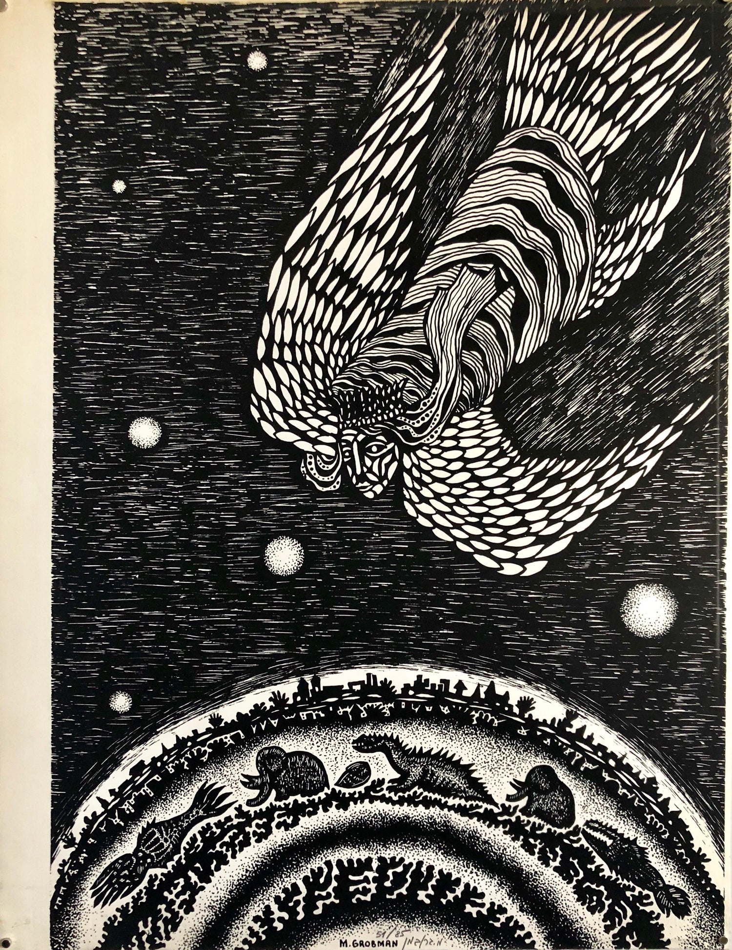 Post Soviet Nonconformist Avant Garde Russian Israeli Woodcut Woodblock Print
