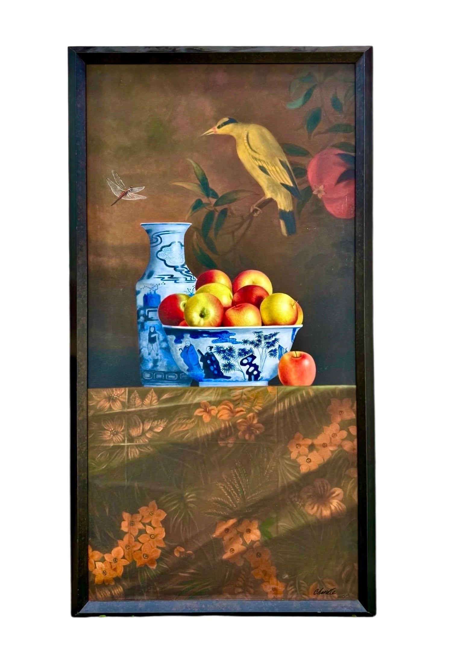 French Surrealist Trompe L'oeil Apples OIl Painting