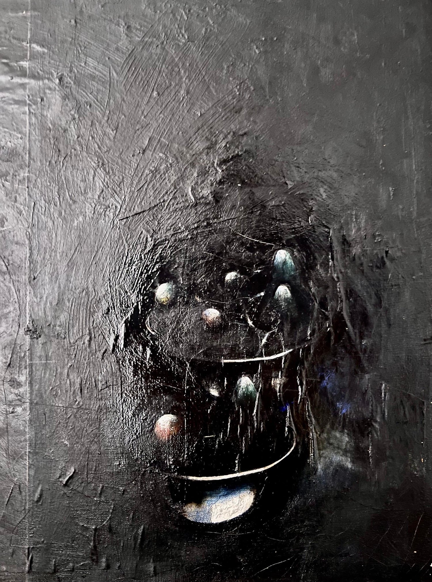 Minimalist  Black Oil Painting, Collage, Mixed Media on Canvas Kevin Larmon