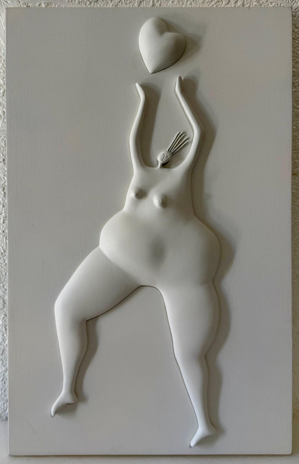 Latin American Master Abigail Varela Sculpture Relief Plaque Woman with Heart