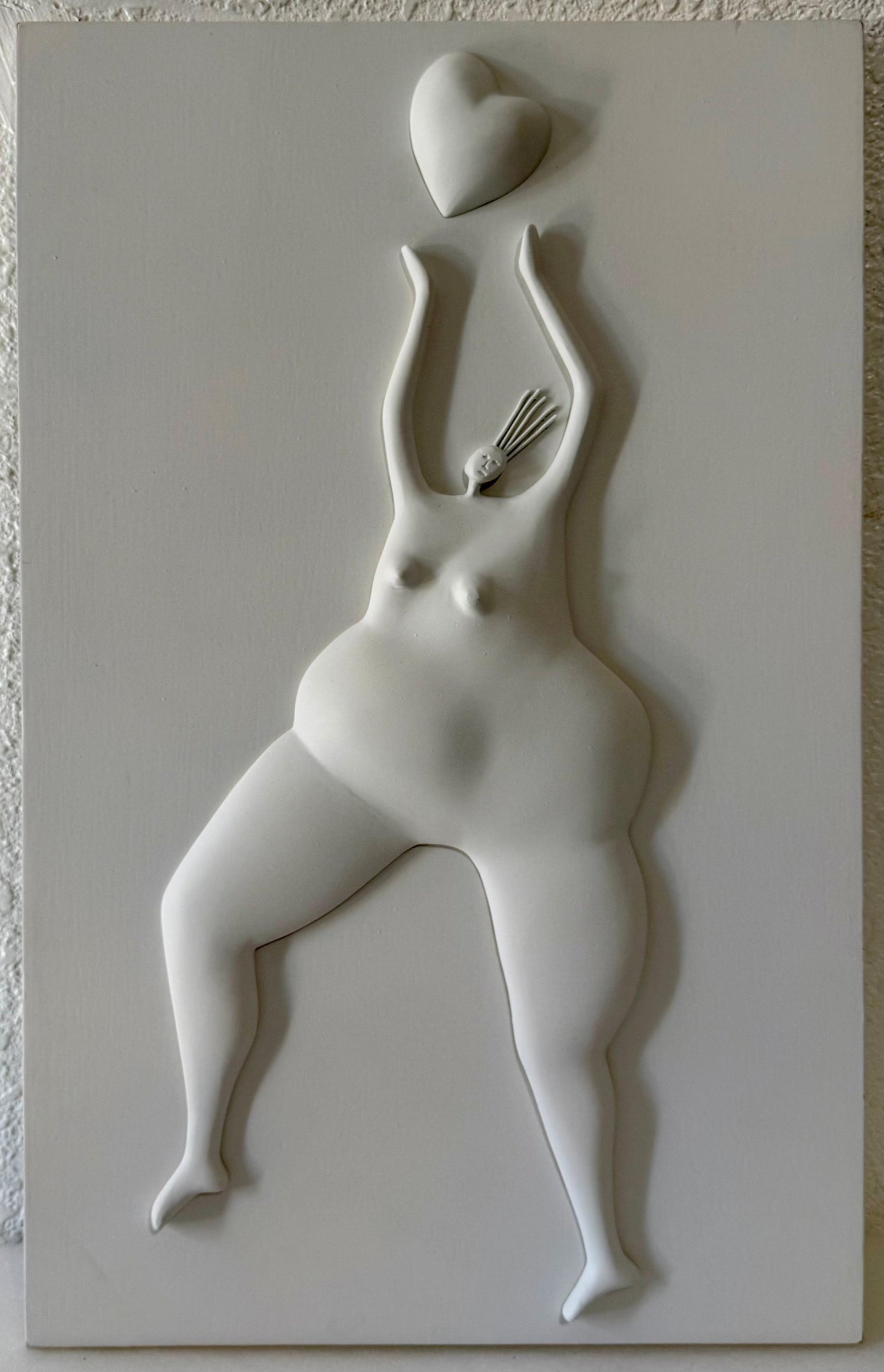 Latin American Master Abigail Varela Sculpture Relief Plaque Woman with Heart