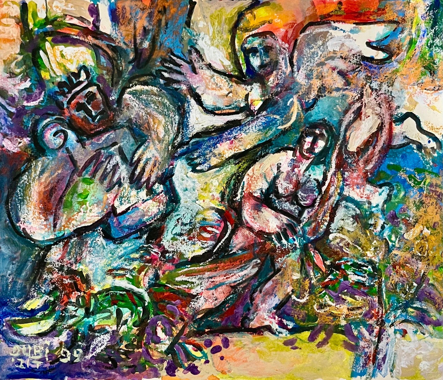 Israeli Judaica Original Painting, "Temptation" Dancing Polish Artist Arie Dubi