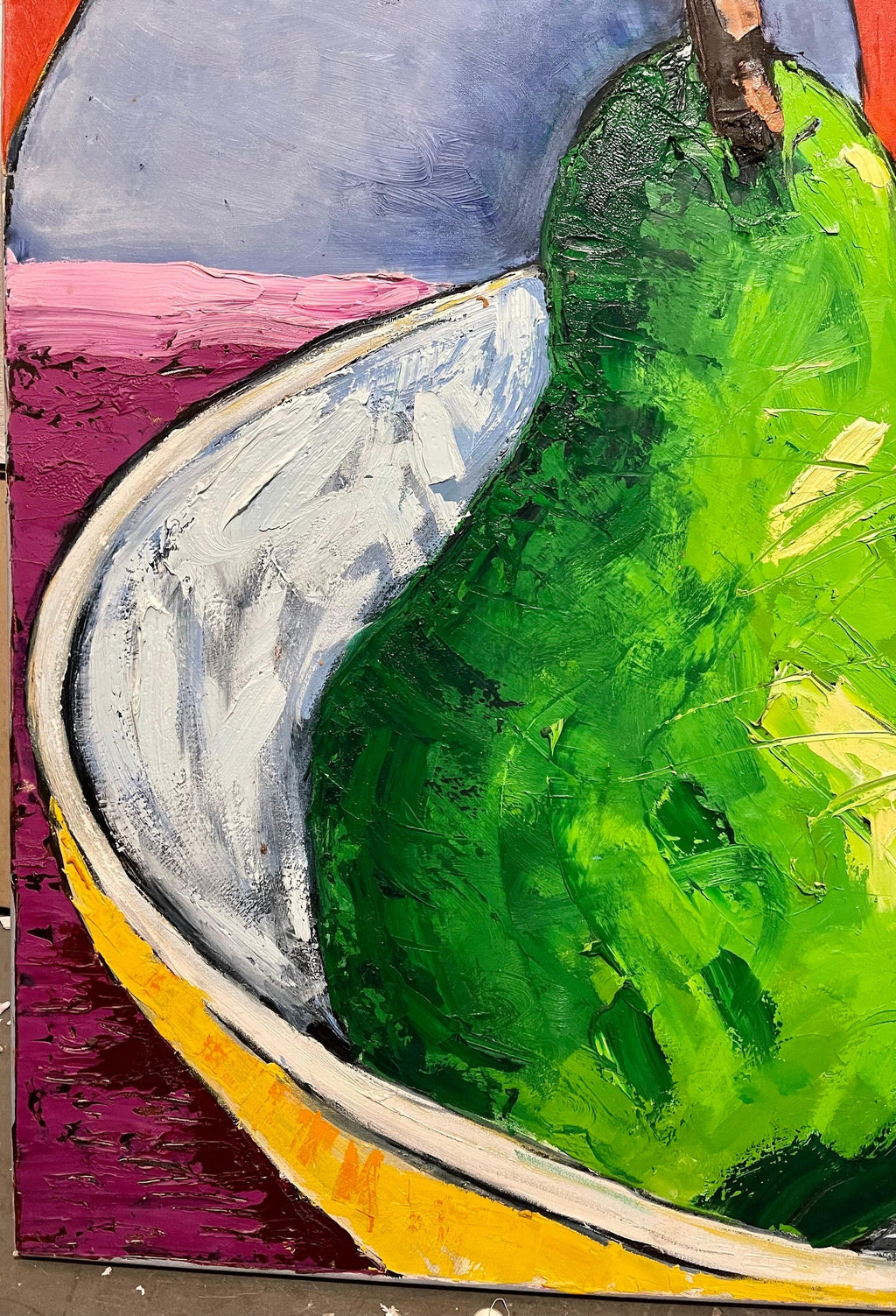 Large Pop Art Oil Painting "Pear" Modernist Colorful Composition Suzanne Mears