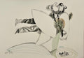 Rare Israeli Modernist Judaica Watercolor Painting on Lithograph Naftali Bezem