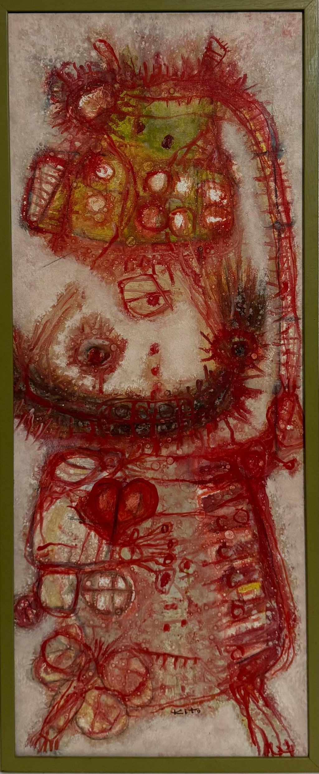 1963 French Japanese Art Brut Abstract Oil Painting Akira Kito Diable et Rouge