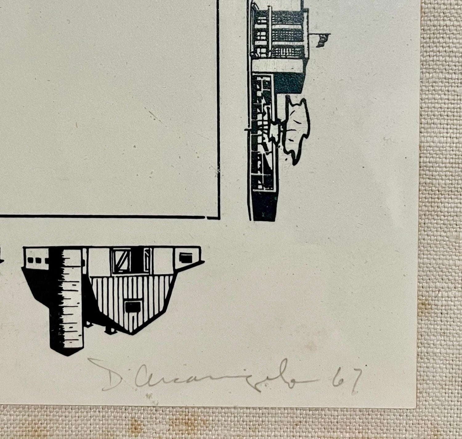 Rare Original 1967 Minimalist Mod Pop Art Allan D'Arcangelo Unique Ink Drawing