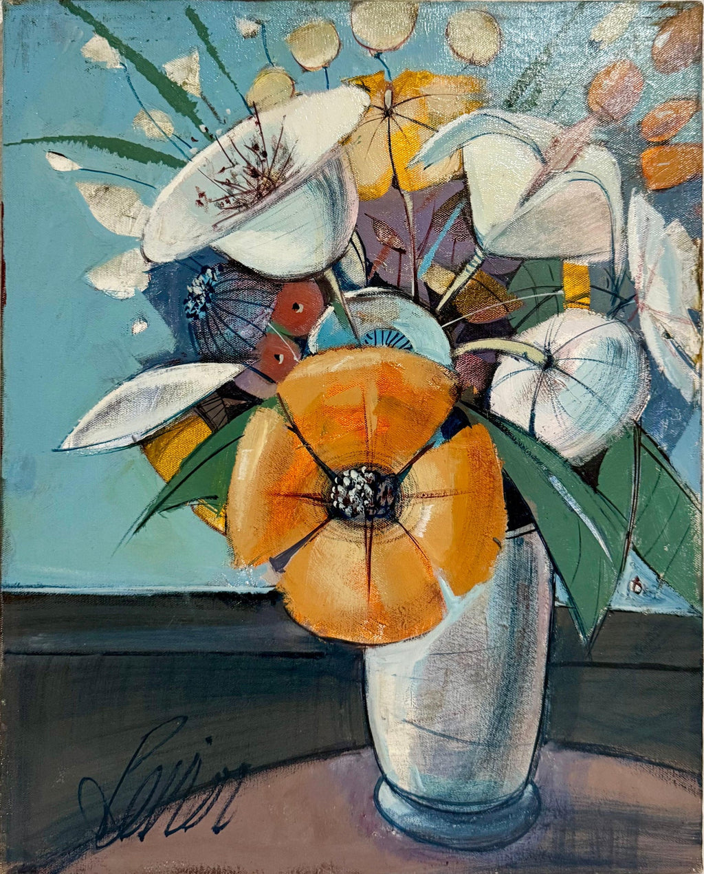 Charles Levier Modernist Artist Vase of Flowers in Bloom Window Paris Modernism