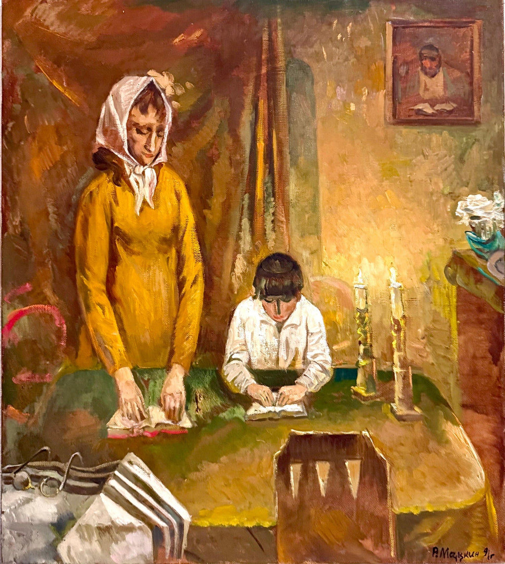 Post Soviet Russian Jewish Oil Painting Marc Klionsky Jerusalem Angel & Shofar