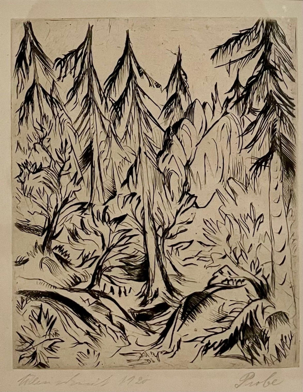 1920 German Expressionist Figurative Lithograph "The Forest" Paul Kleinschmidt