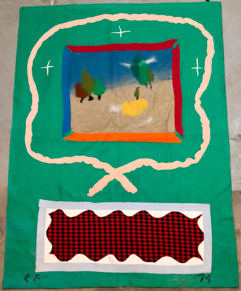 70's Large Colorful Abstract Expressionist Art Protis Tapestry Wool Wall Hanging