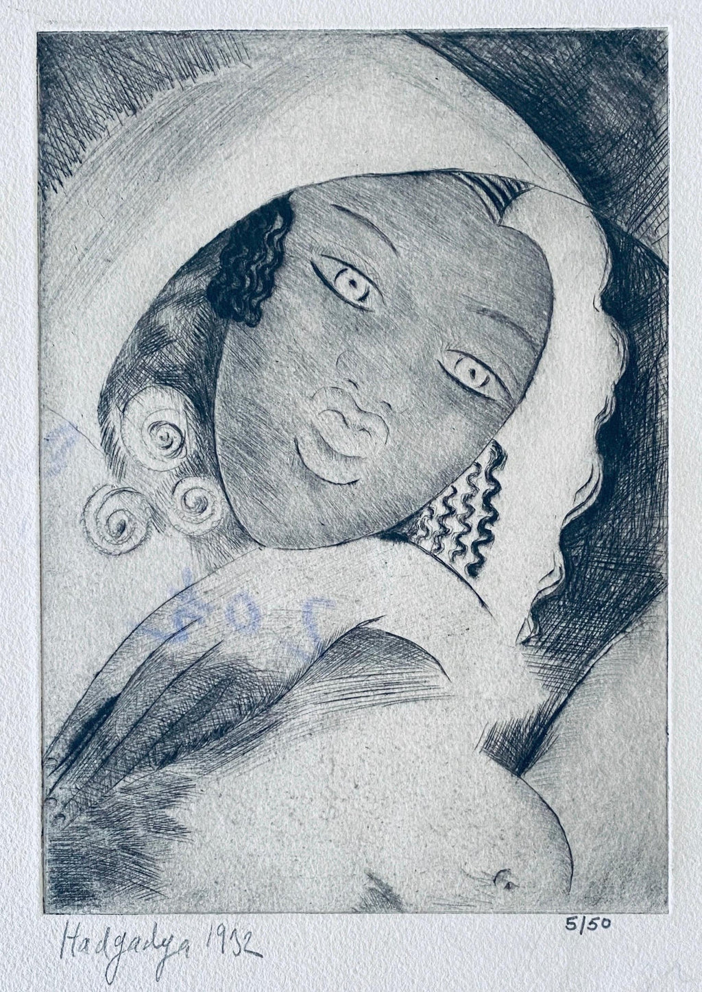 Modernist "I Am Black But Comely" Etching Israeli Judaica Bezalel School Woman