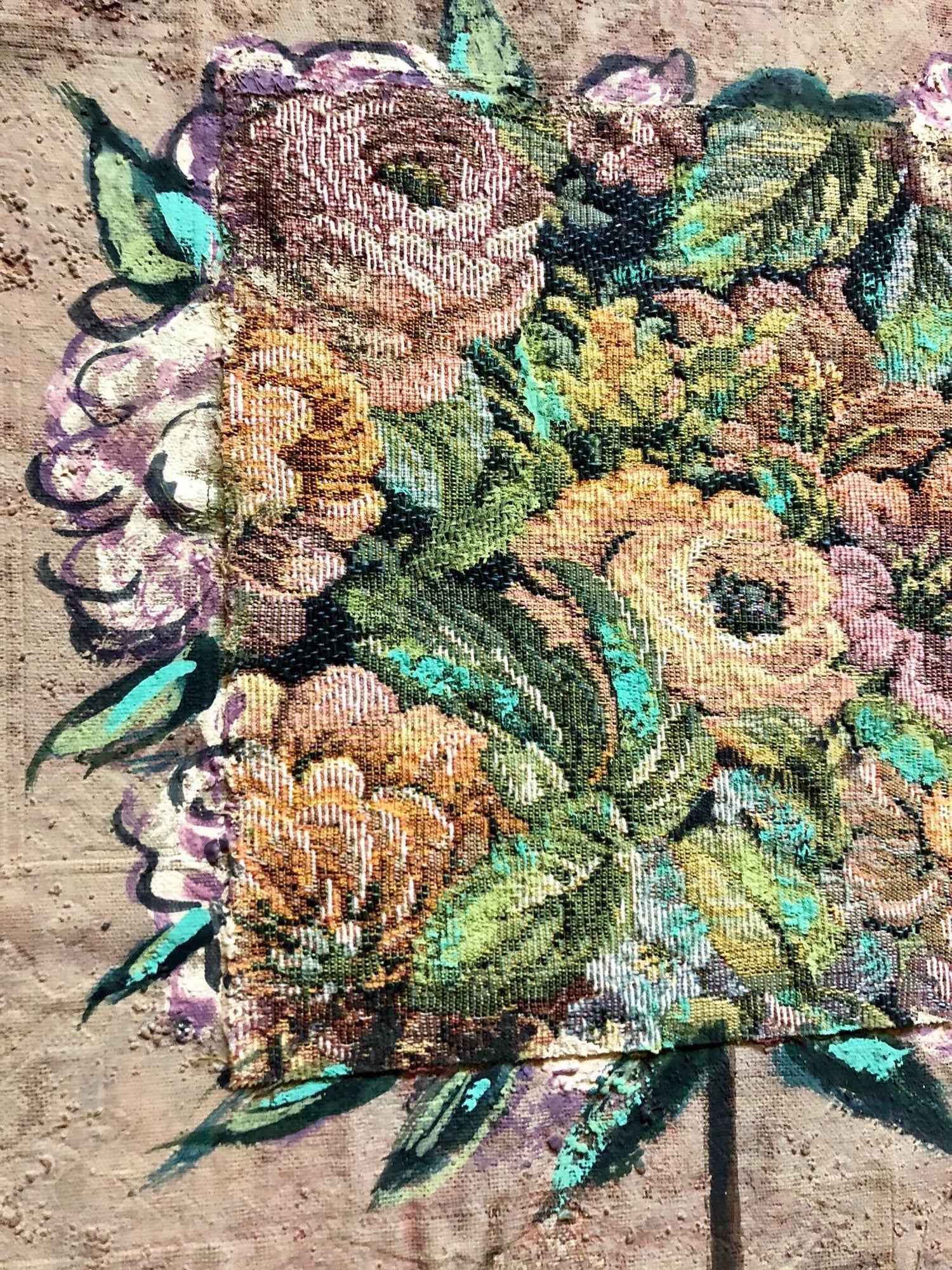 Mixed Media Floral Oil Painting Collage Bouquet of Flowers