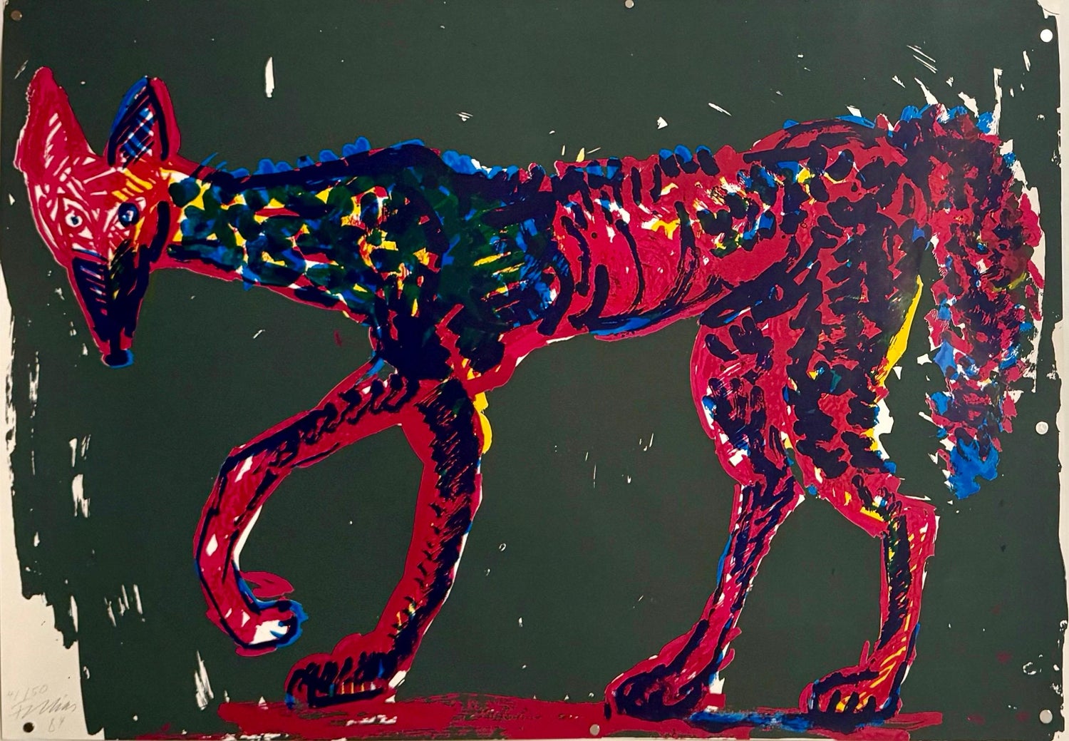 Large German Junge Wilde Rainer Fetting Screenprint Serigraph Print Wolf Pop Art