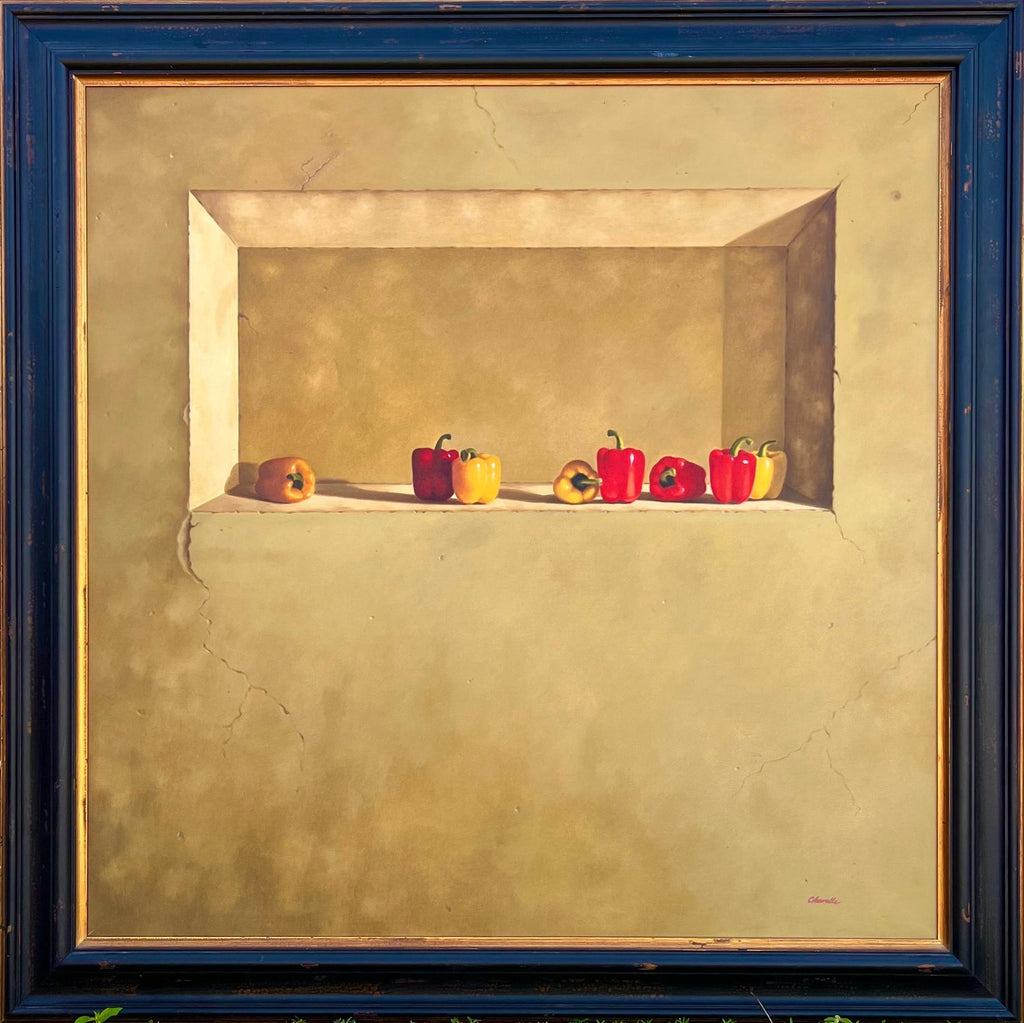 Large Trompe L'oeil Oil Painting Rene Chavelle Belgian Photo Realist Peppers