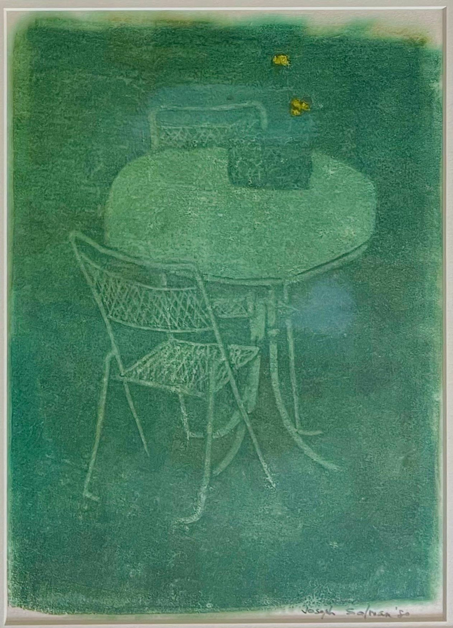 Monotype Print Painting Garden Scene Table Chair Joseph Solman American Art WPA