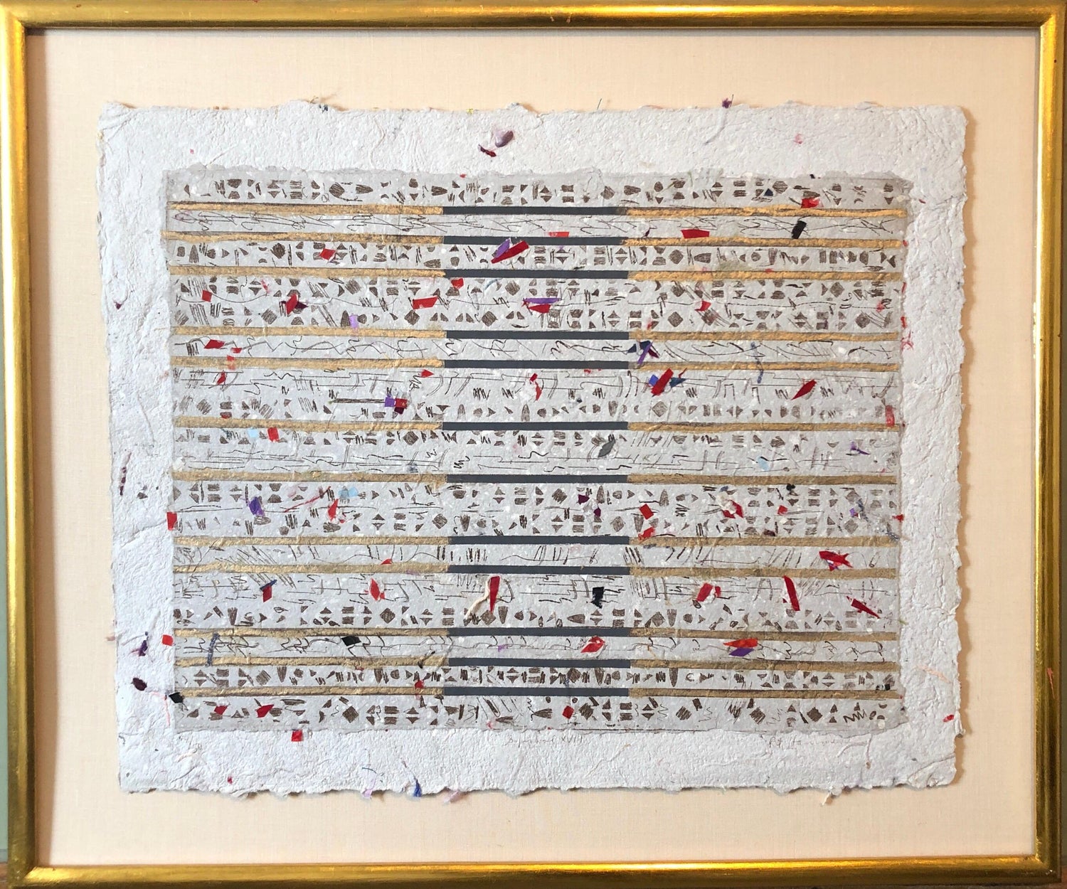 Unique Mixed Media on Handmade Paper with Gold Leaf Modernist Edition